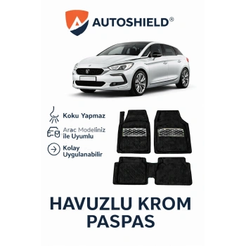 DS Automobiles DS5 Serisi Tüm Modeller İle Uyumlu Universal Derin Havuzlu Paspas Krom Karbon