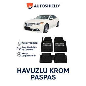 Honda Accord Serisi Tüm Modeller İle Uyumlu Universal Derin Havuzlu Paspas Krom Karbon