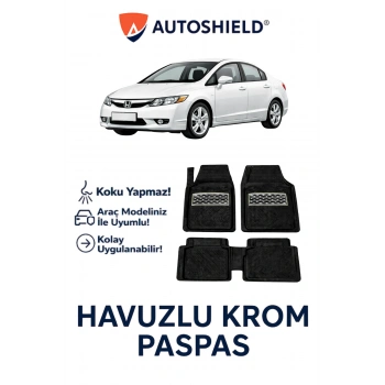 Honda Civic Serisi Tüm Modeller İle Uyumlu Universal Derin Havuzlu Paspas Krom Karbon