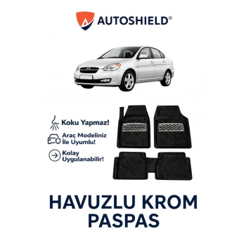 Hyundai Accent ERA Serisi Tüm Modeller İle Uyumlu Universal Derin Havuzlu Paspas Krom Karbon