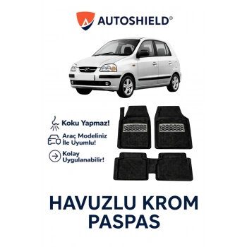 Hyundai Atos Serisi Tüm Modeller İle Uyumlu Universal Derin Havuzlu Paspas Krom Karbon