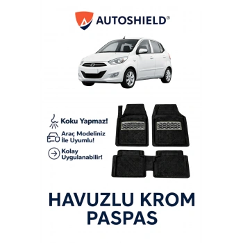 Hyundai i10 Serisi Tüm Modeller İle Uyumlu Universal Derin Havuzlu Paspas Krom Karbon