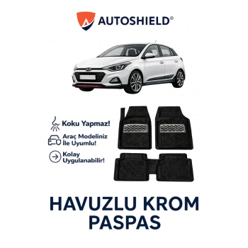 Hyundai i20 Troy Serisi Tüm Modeller İle Uyumlu Universal Derin Havuzlu Paspas Krom Karbon