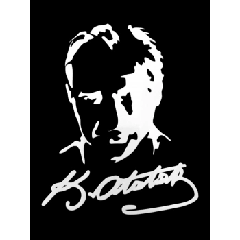 K.Atatürk Silüetli İmzalı Oto Sticker Beyaz 19x15cm
