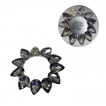 Kristal Damla Taşlı Start Stop Düğme Halkası Füme