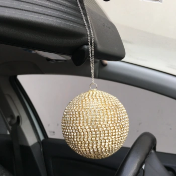 Kristal Taşlı Disko Topu Dikiz Ayna Süsü Büyük 8cm Altın