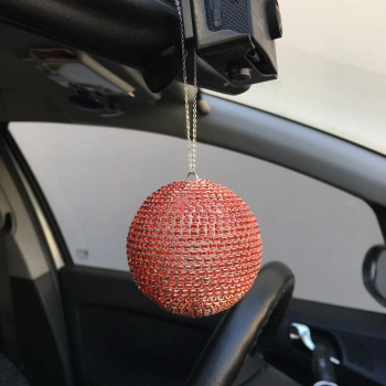 Kristal Taşlı Disko Topu Dikiz Ayna Süsü Büyük 8cm Kırmızı