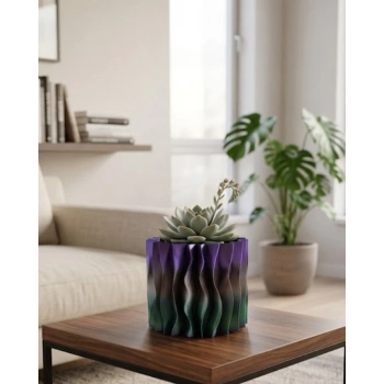 Modern Dalgalı Tasarımlı Mor 3d Dekoratif Vazo Ev Ofis Dekoru