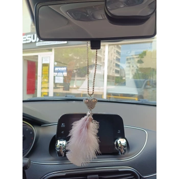 Pandalı Model Metal Yıldız Dikiz Ayna Süsü Pudra Pembe Tüylü