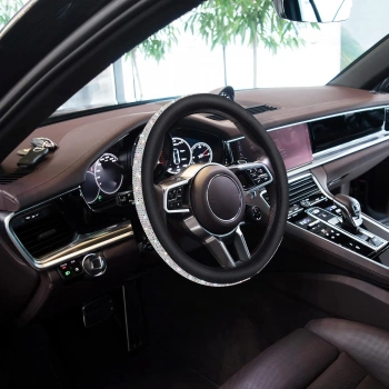 Taşlı Geçmeli Direksiyon Kılıfı-Çok Renkli Derili