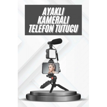 Telefon Tutucu Mikrofonlu Işıklı Youtuber Video Kayıt