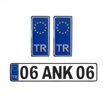 TR Avrupa Birliği Plaka Arması Metal Etiket Sticker Mavi 2li