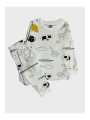 Erkek Çocuk %100 Pamuklu Safari Desenli Beyaz Uzun Kollu Pijama Takımı