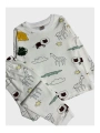 Erkek Çocuk %100 Pamuklu Safari Desenli Beyaz Uzun Kollu Pijama Takımı