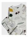 Erkek Çocuk %100 Pamuklu Safari Desenli Beyaz Uzun Kollu Pijama Takımı