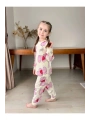 Kalp Baskı Detaylı %100 Pamuklu Mevsimlik Kız Çocuk Pijama Takımı Koçak Kids