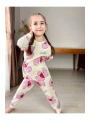 Kalp Baskı Detaylı %100 Pamuklu Mevsimlik Kız Çocuk Pijama Takımı Koçak Kids