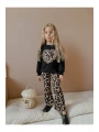Kız çocuk leopar kalpli İspanyol pantalonlu iki iplik mevsimlik şık takım