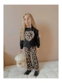 Kız çocuk leopar kalpli İspanyol pantalonlu iki iplik mevsimlik şık takım