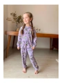 İSOB Lila Bluey Desenli Fitilli Kumaş %100 Pamuk Kız Çocuk Pijama Takımı 3-8 Yaş 31221-L