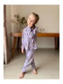 İSOB Lila Bluey Desenli Fitilli Kumaş %100 Pamuk Kız Çocuk Pijama Takımı 3-8 Yaş 31221-L