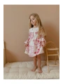 Kız çocuk çiçekli dantel yaka şık elbise