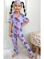 Kız çocuk düğmeli kısa kollu Kuromi pijama takımı göz bandı dahil