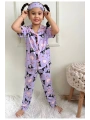 Kız çocuk Kuromi kısa kollu mor pijama takımı