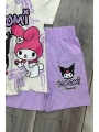 Kuromi Baskılı Beyaz Tişört ve Lila Renkli Şortlu Kız Çocuk Takım
