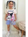 Kız çocuk kuromi baskılı lila rengi kısa kollu yazlık şortlu alt üst takım