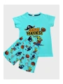 Erkek Çocuk %100 Pamuklu Mavi Yelken Desenli Kısa Kollu Şortlu Yazlık Pijama Takımı
