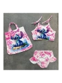 Kız çocuk stitch baskılı üç parça çantalı mayo bikini yazlık tatil