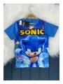 Sonic desenli dijital baskılı yazlık kısa kollu erkek çocuk üst t-shirt