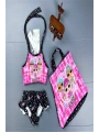 Yeni Sezon Çizgi Karakter Desenli Fırfırlı Çanta Aksesuarlı Kız Çocuk Bikini Takımı (3 Parça)