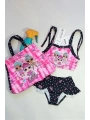 Yeni Sezon Çizgi Karakter Desenli Fırfırlı Çanta Aksesuarlı Kız Çocuk Bikini Takımı (3 Parça)