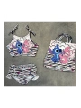 Kız çocuk Stitch baskılı dalgıç kumaş çantalı mayo bikini 3 lü set takım