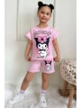 kız çocuk trend baskılı pamuk yazlık şort takım