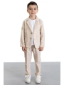 Krem Keten Ceketli ve Pantolonlu Basic Tişörtlü Erkek Çocuk 3lü Takım Elbise 21118