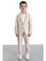 Krem Keten Ceketli ve Pantolonlu Basic Tişörtlü Erkek Çocuk 3lü Takım Elbise 21118