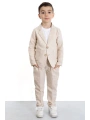 Krem Keten Ceketli ve Pantolonlu Basic Tişörtlü Erkek Çocuk 3lü Takım Elbise 21118