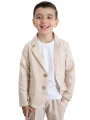 Krem Keten Ceketli ve Pantolonlu Basic Tişörtlü Erkek Çocuk 3lü Takım Elbise 21118