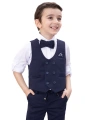 Lacivert Düğmeli Yelekli Papyonlu Gömlekli Erkek Çocuk 4lü Takım Elbise 20543