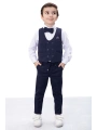 Lacivert Düğmeli Yelekli Papyonlu Gömlekli Erkek Çocuk 4lü Takım Elbise 20543
