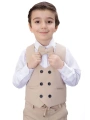 Bej Düğmeli Yelekli Papyonlu Gömlekli Erkek Çocuk 4lü Takım Elbise 20545