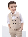 Bej Düğmeli Yelekli Papyonlu Gömlekli Erkek Çocuk 4lü Takım Elbise 20545