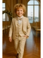 Erkek Çocuk Ceket Gömlek Yelek Pantolon 4Lü Papyonlu Çizgili Takım Elbise