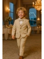 Erkek Çocuk Ceket Gömlek Yelek Pantolon 4Lü Papyonlu Çizgili Takım Elbise