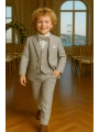 Erkek Çocuk Ceket Gömlek Yelek Pantolon 4Lü Papyonlu Çizgili Takım Elbise