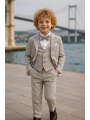 Erkek Çocuk Ceket Gömlek Yelek Pantolon 4Lü Papyonlu Çizgili Takım Elbise