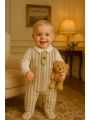 Erkek Bebek Pamuklu Kravatlı Triko-Kadife Garnili Tulum